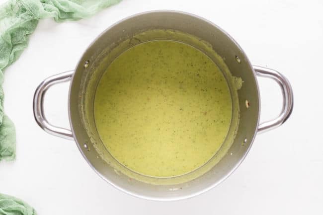 Pureed soup in a large pot.