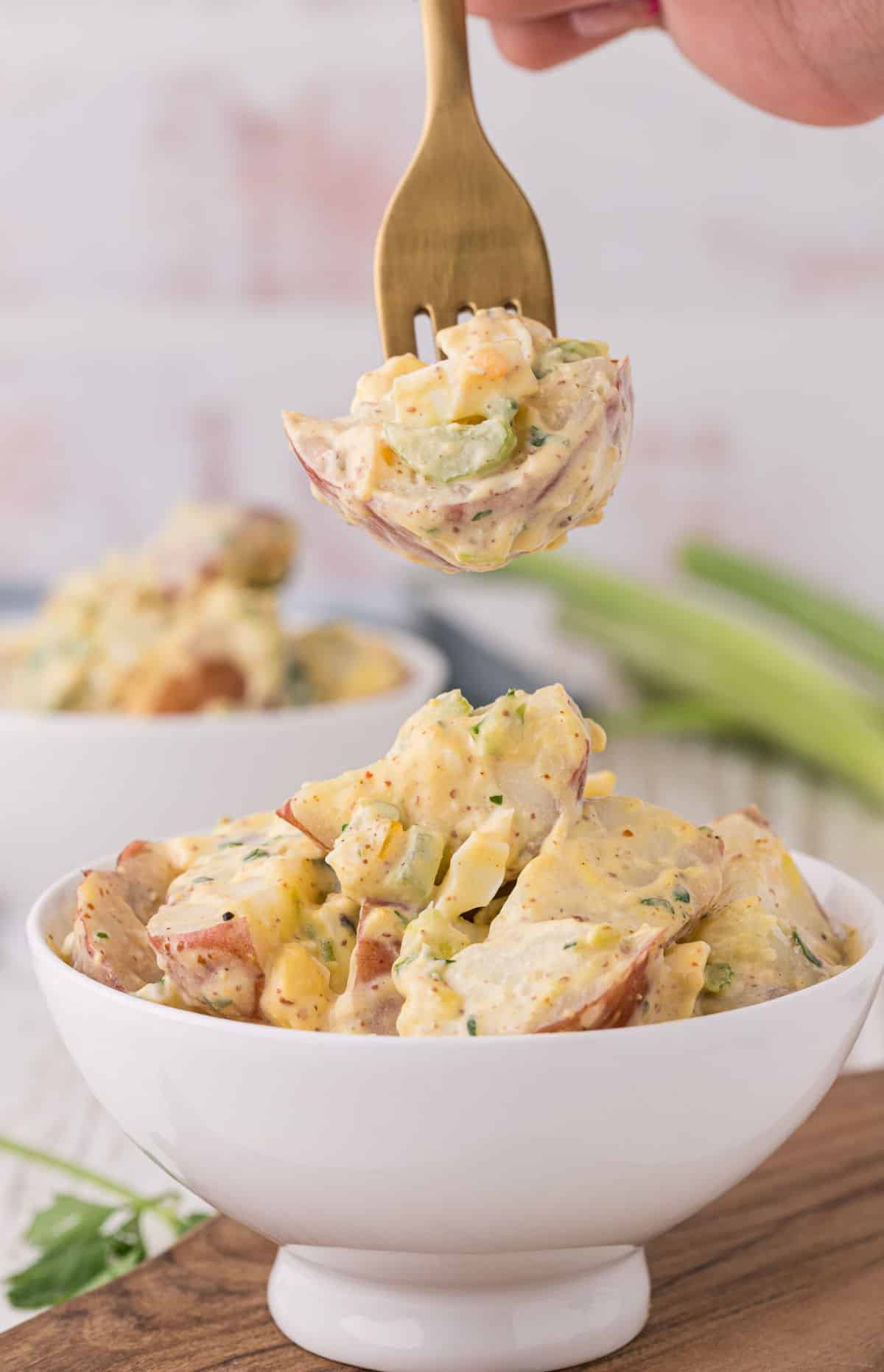 Spoonful of potato salad.