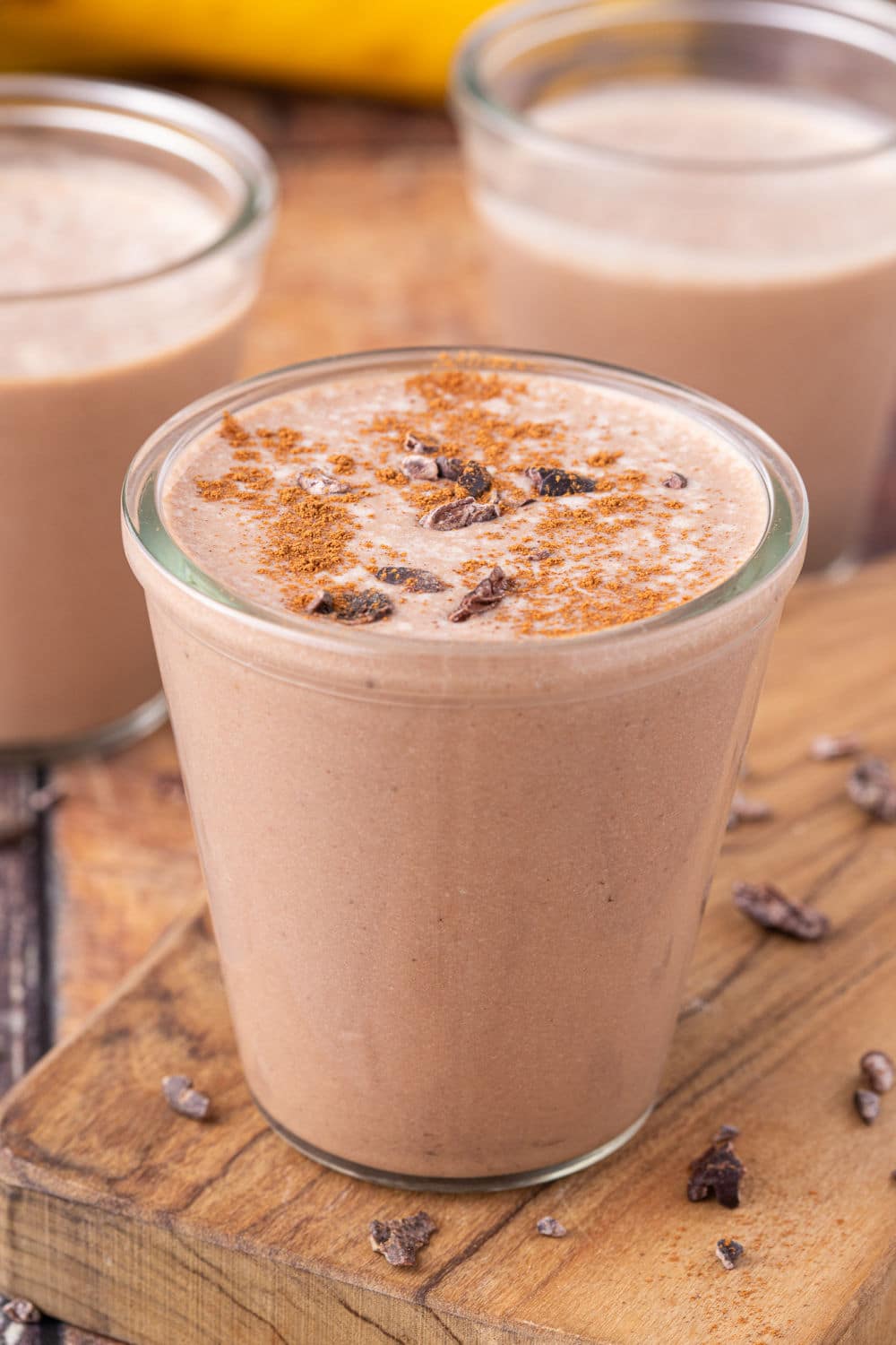 Chocolate smoothie in a glass.
