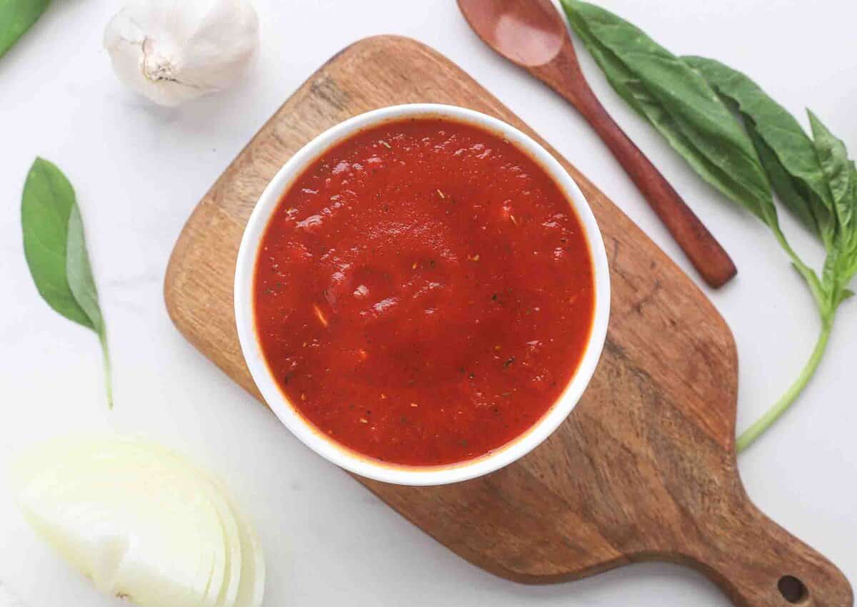 Marinara sauce in a bowl.