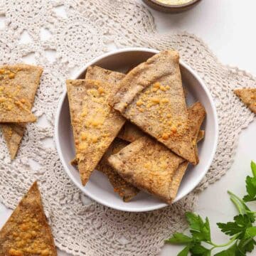 Pita chips in a bowl.