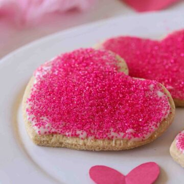 Valentine cookie on a plate.